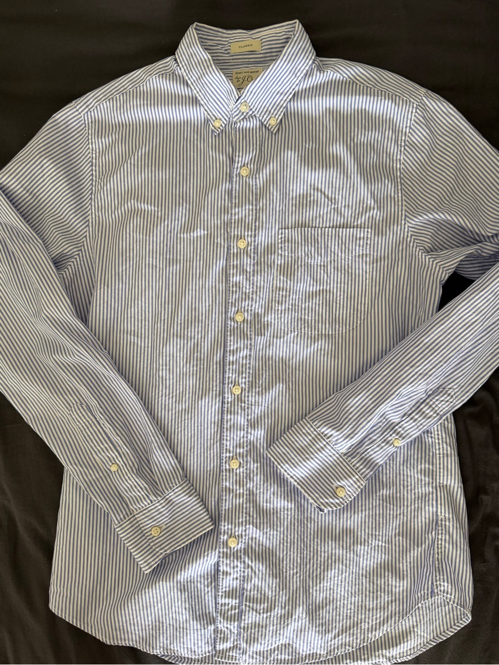 J. Crew Men’s Light Blue and White Narrow Stripe Button-Down Shirt